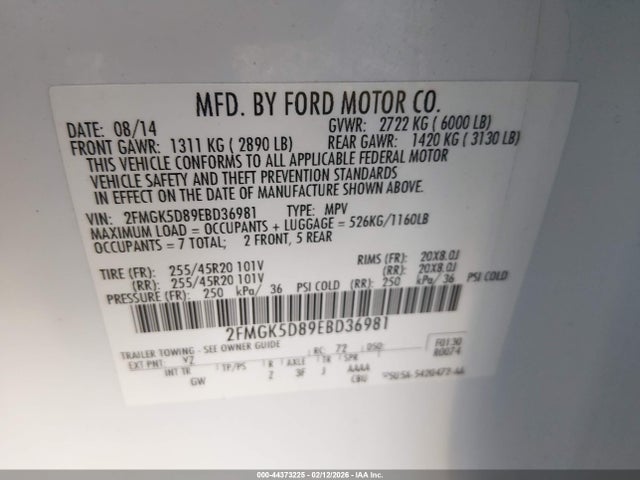 Ford Flex Limited 2014 2FMGK5D89EBD36981 Image 9
