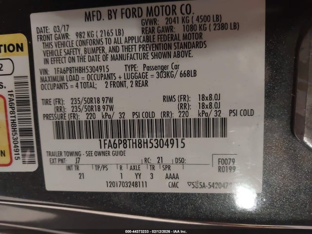 1FA6P8TH8H5304915 Ford Mustang Ecoboost