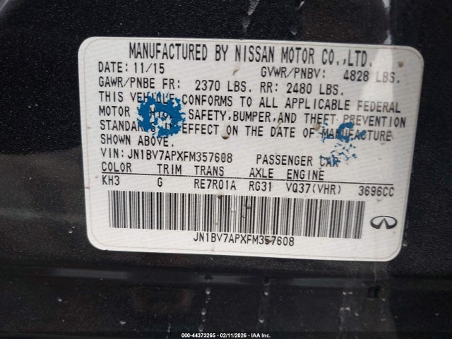 Продажа на аукционе авто 2015 Infiniti Q50 Premium, vin: JN1BV7APXFM357608, номер лота: 44373265