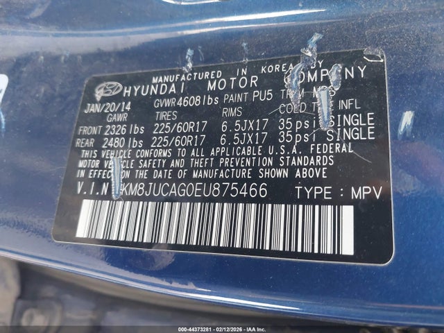 KM8JUCAG0EU875466 Hyundai TUCSON SE