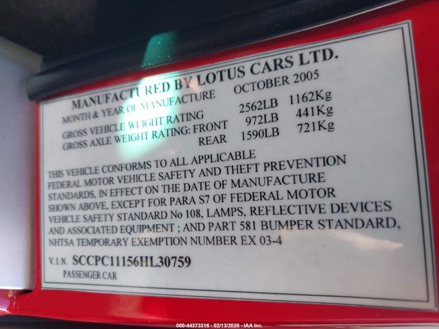 2006 LOTUS ELISE SCCPC11156HL30759 Photo 8