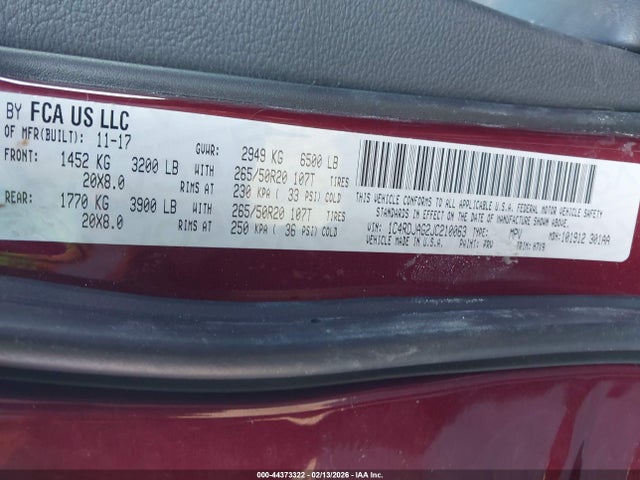 Aukcja sprzedaży 2018 Dodge Durango Sxt Awd, vin: 1C4RDJAG2JC210063, numer aukcji: 44373322
