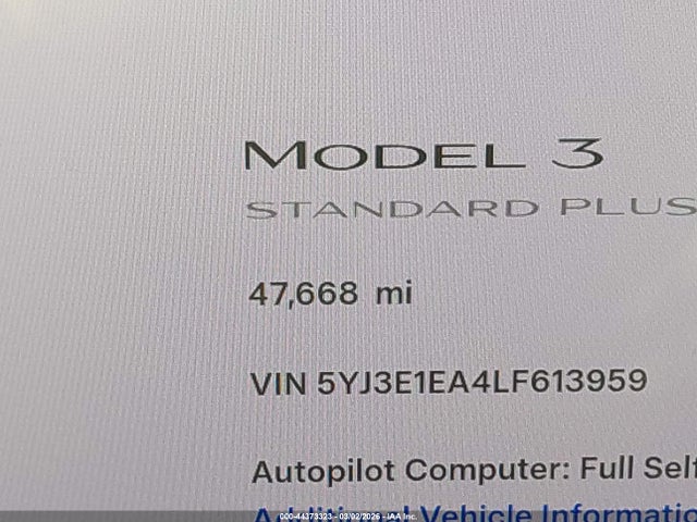 2020 Tesla Model 3 მანქანა იყიდება აუქციონზე, vin: 5YJ3E1EA4LF613959, აუქციონის ნომერი: 44373323