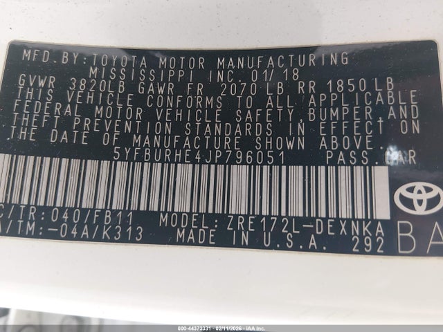 Toyota COROLLA LE 2018 5YFBURHE4JP796051 Image 9