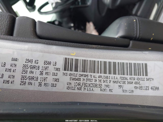 Aukcja sprzedaży 2019 Jeep Grand Cherokee Limited 4x4, vin: 1C4RJFBG1KC538192, numer aukcji: 44373367