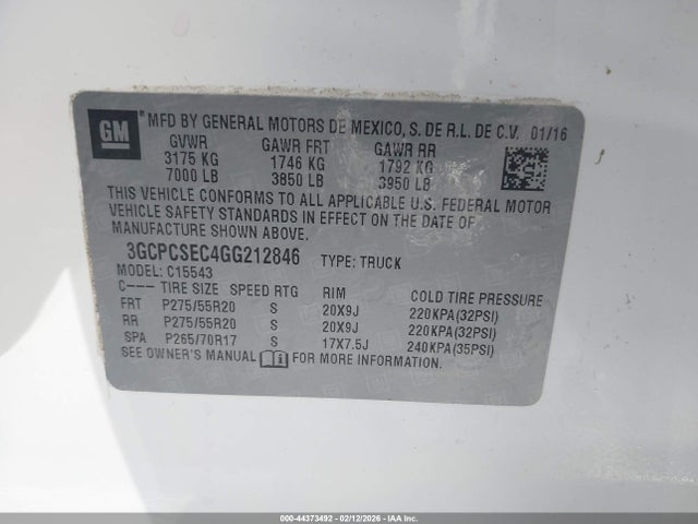 Aukcja sprzedaży 2016 Chevrolet Silverado 1500 1lz, vin: 3GCPCSEC4GG212846, numer aukcji: 44373492