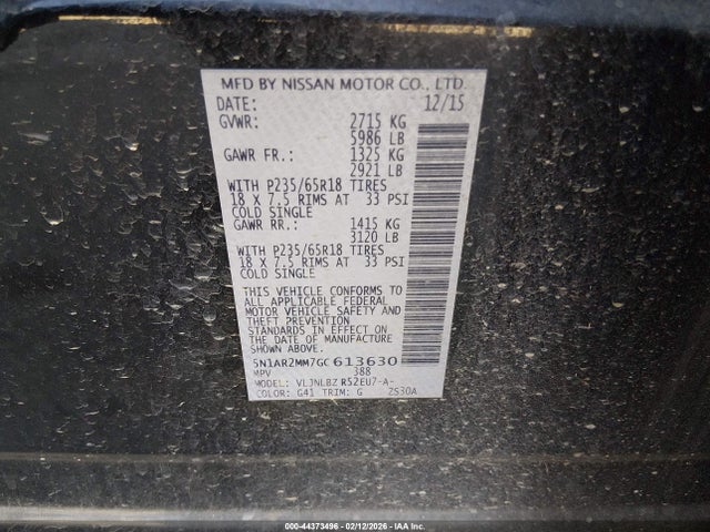 5N1AR2MM7GC613630 Nissan Pathfinder S