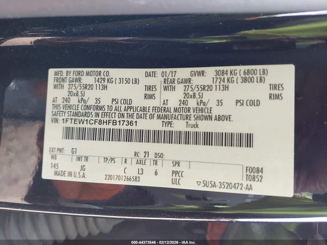 2017 FORD F-150 1FTEW1CF8HFB17361 Photo 8