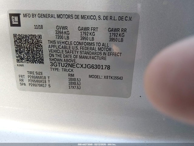 Продаж на аукціоні авто 2018 Gmc Sierra 1500 Slt, vin: 3GTU2NECXJG630178, номер лоту: 44373549