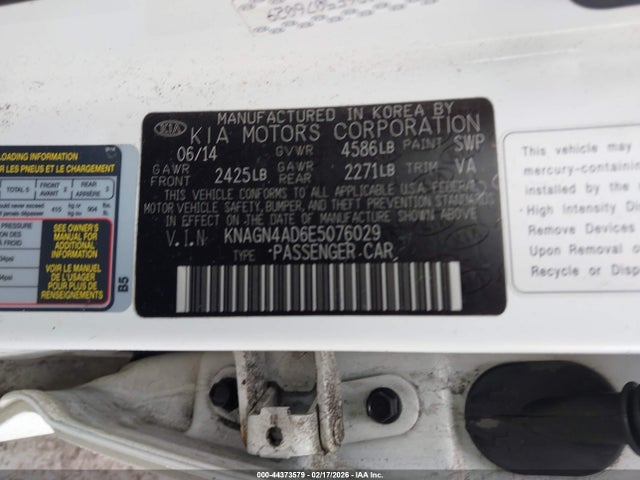 Aukcja sprzedaży 2014 Kia Optima Hybrid Ex, vin: KNAGN4AD6E5076029, numer aukcji: 44373579