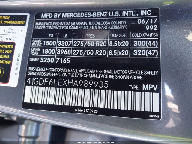 Продажа на аукционе авто 2017 Mercedes-benz Gls 450 4matic, vin: 4JGDF6EEXHA989935, номер лота: 44373590