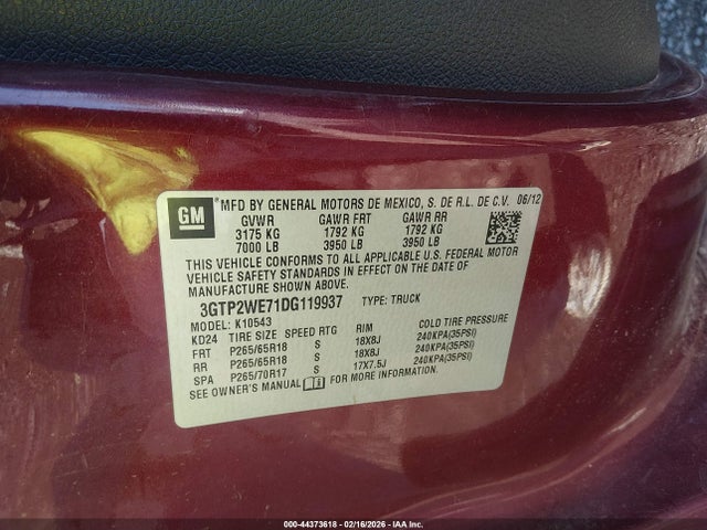 Продаж на аукціоні авто 2013 Gmc Sierra 1500 Slt, vin: 3GTP2WE71DG119937, номер лоту: 44373618