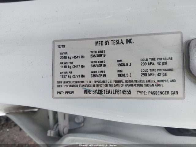 Aukcja sprzedaży 2020 Tesla Model 3 Standard Range Plus Rear-wheel Drive/standard Range Rear-wheel Drive, vin: 5YJ3E1EA7LF614555, numer aukcji: 44373639