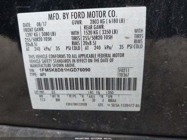 1FM5K8D81HGD76090 Ford EXPLORER XLT