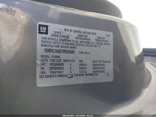 2007 CHEVROLET SUBURBAN 1500 1GNFC16007R350580 Photo 8