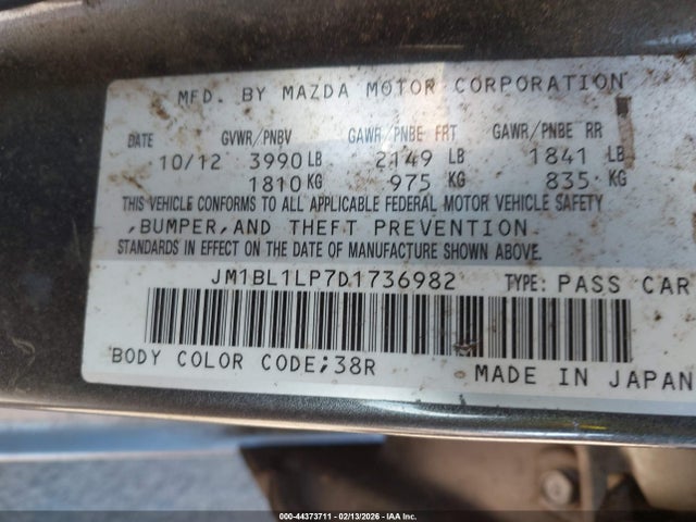 2013 Mazda Mazda3 I Touring მანქანა იყიდება აუქციონზე, vin: JM1BL1LP7D1736982, აუქციონის ნომერი: 44373711