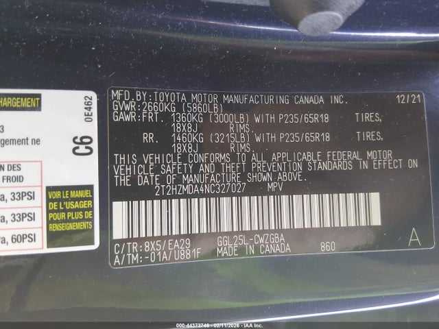 Aukcja sprzedaży 2022 Lexus Rx 350, vin: 2T2HZMDA4NC327027, numer aukcji: 44373746