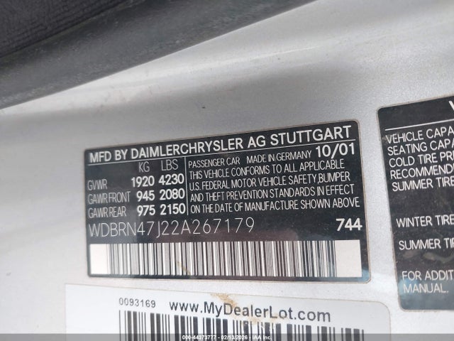 Aukcja sprzedaży 2002 Mercedes-benz C 230, vin: WDBRN47J22A267179, numer aukcji: 44373777