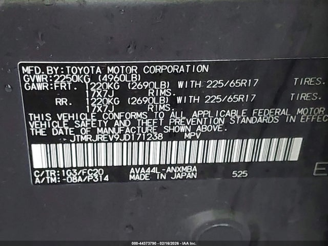 JTMRJREV9JD171238 Toyota Rav4 Hybrid Le