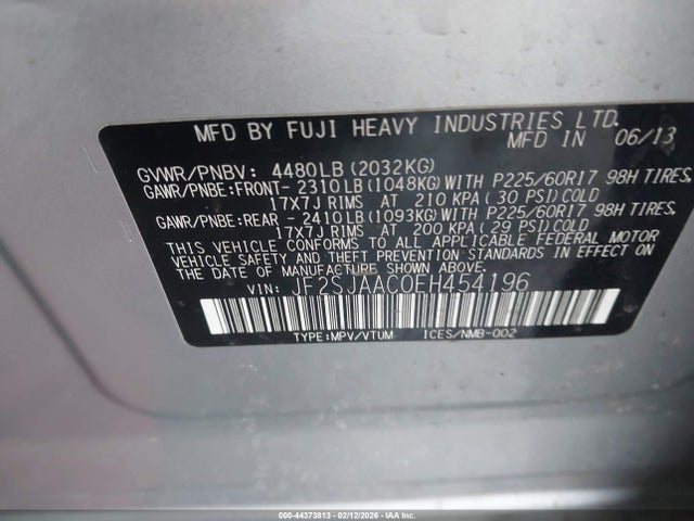 2014 Subaru Forester 2.5i მანქანა იყიდება აუქციონზე, vin: JF2SJAAC0EH454196, აუქციონის ნომერი: 44373813