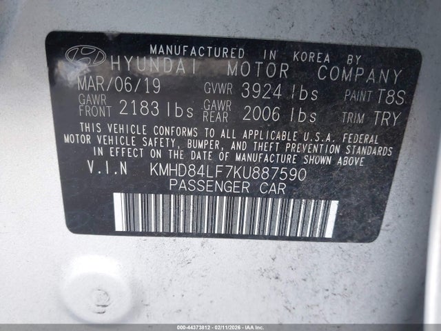KMHD84LF7KU887590 Hyundai Elantra Value Edition