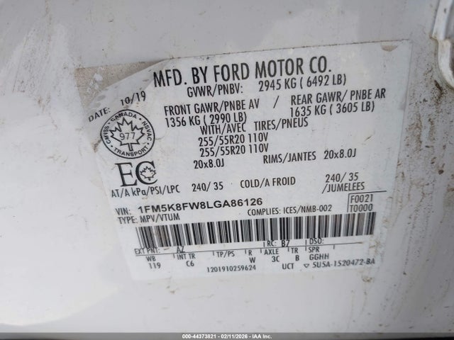 1FM5K8FW8LGA86126 Ford Explorer Limited