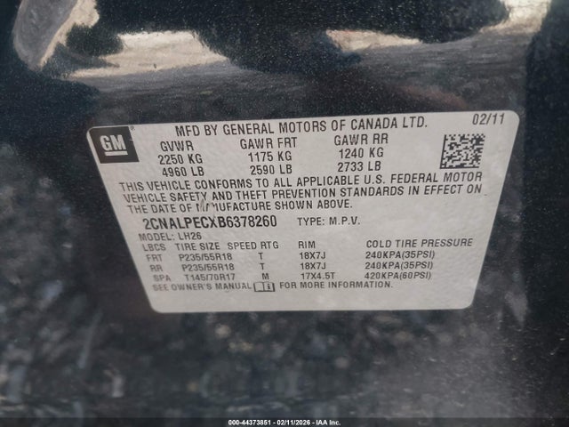 2011 CHEVROLET EQUINOX 2CNALPECXB6378260 Photo 8