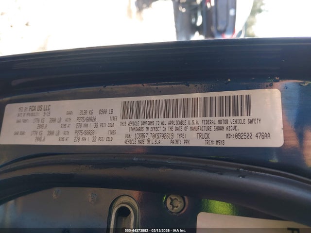 2019 Ram 1500 Classic Big Horn  4x4 5'7 Box მანქანა იყიდება აუქციონზე, vin: 1C6RR7LT0KS702619, აუქციონის ნომერი: 44373852