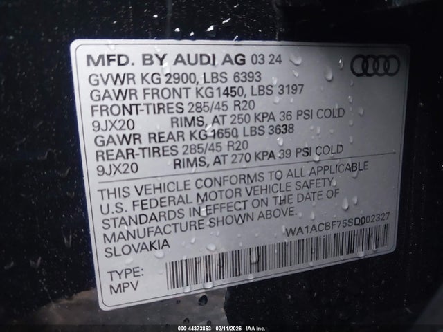 Aukcja sprzedaży 2025 Audi Q7 Premium 45 Tfsi Quattro Tiptronic, vin: WA1ACBF75SD002327, numer aukcji: 44373853