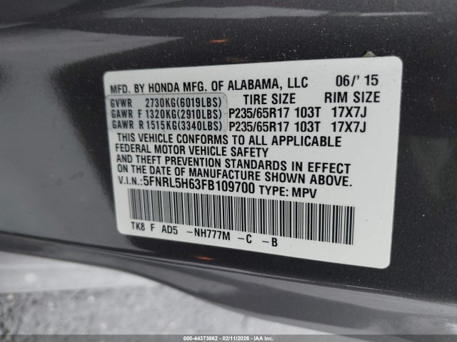 Honda Odyssey Ex-l 2015 5FNRL5H63FB109700 Image 9