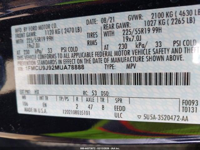 2021 FORD ESCAPE 1FMCU9J92MUA78888 Photo 8