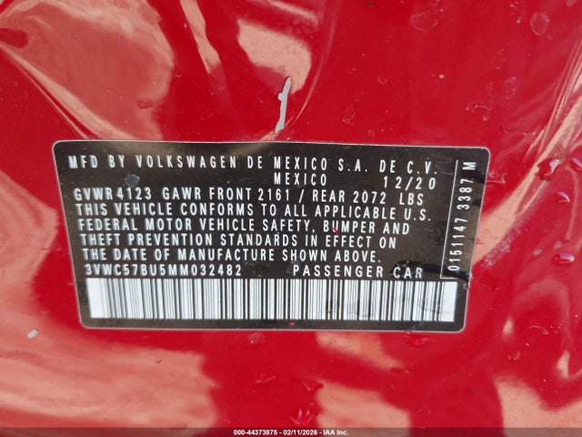 Продаж на аукціоні авто 2021 Volkswagen Jetta, vin: 3VWC57BU5MM032482, номер лоту: 44373875