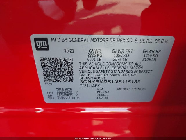 3GNKBKRS1NS115183 Chevrolet Blazer Awd Rs