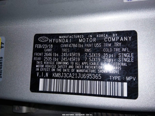 KM8J3CA21JU695365 Hyundai Tucson Limited