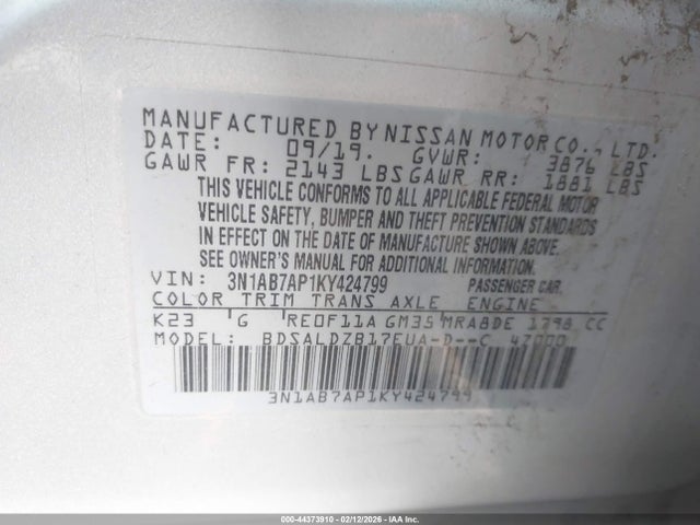 Nissan SENTRA SV 2019 3N1AB7AP1KY424799 Image 9