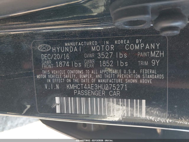KMHCT4AE3HU275271 Hyundai ACCENT SE