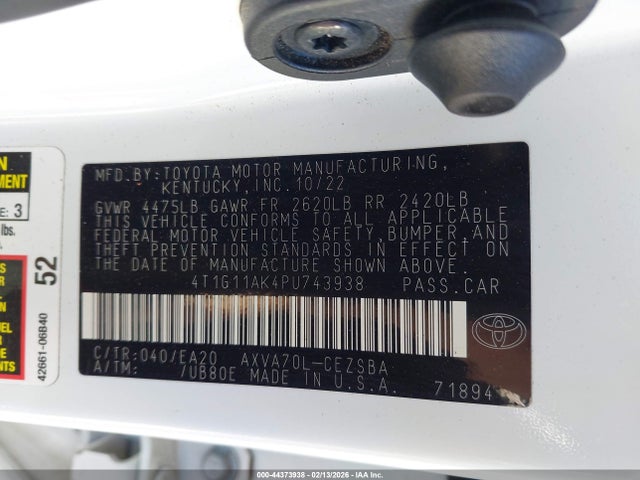 4T1G11AK4PU743938 Toyota CAMRY SE