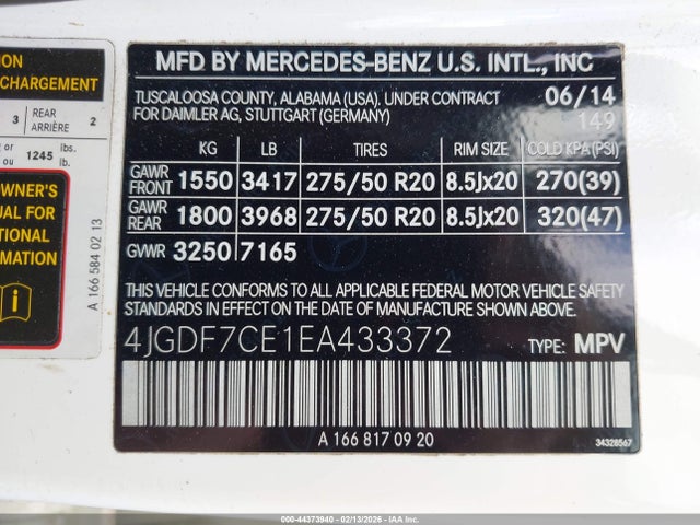 Aukcja sprzedaży 2014 Mercedes-benz Gl 450 4matic, vin: 4JGDF7CE1EA433372, numer aukcji: 44373940