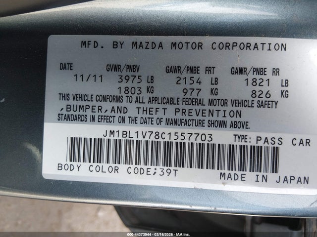 Aukcja sprzedaży 2012 Mazda Mazda3 I Touring, vin: JM1BL1V78C1557703, numer aukcji: 44373944