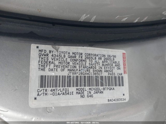 Продаж на аукціоні авто 1998 Lexus Es 300, vin: JT8BF28G4W0138507, номер лоту: 44373953