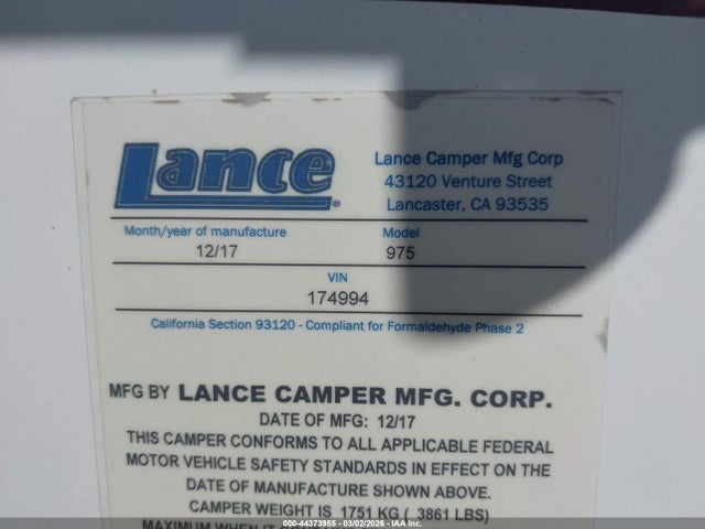 Lance Camper Lance M-975 ( Long B 2018 174994 Image 9