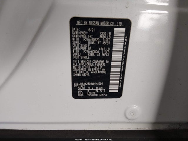 JN8AY2BC9M9148556 Nissan Armada Sl 2wd