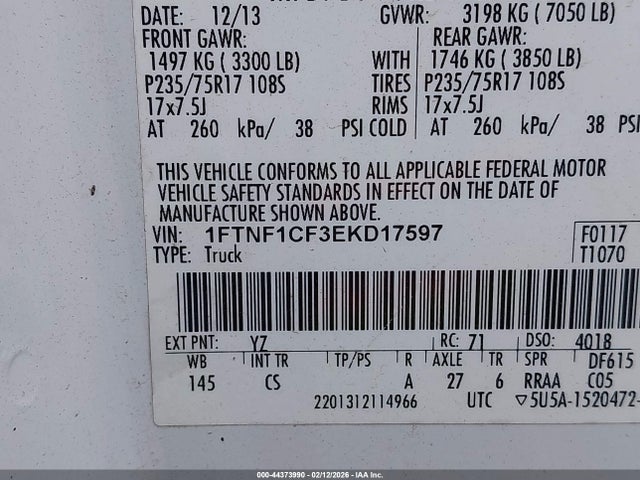 1FTNF1CF3EKD17597 Ford F-150 Xl