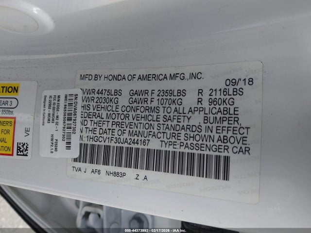 1HGCV1F30JA244167 Honda Accord Sport