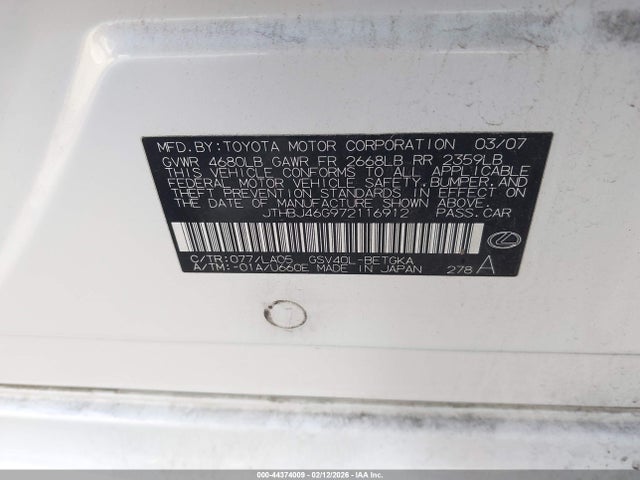 2007 LEXUS ES 350 JTHBJ46G972116912 Photo 8