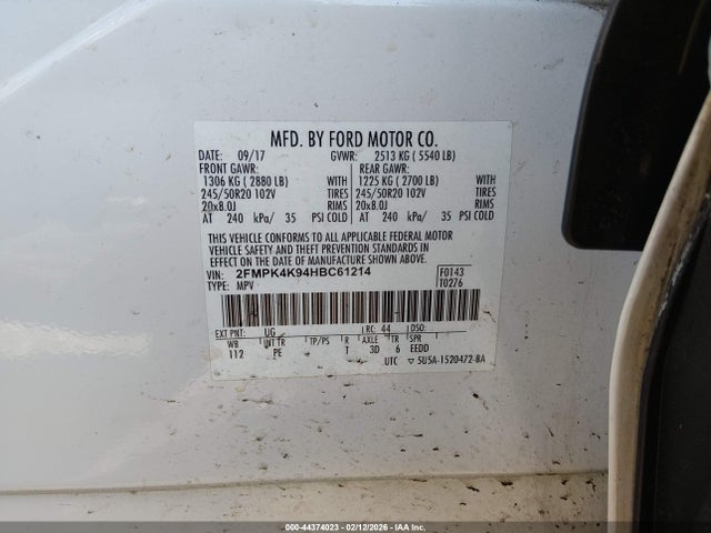 Aukcja sprzedaży 2017 Ford Edge Titanium, vin: 2FMPK4K94HBC61214, numer aukcji: 44374023