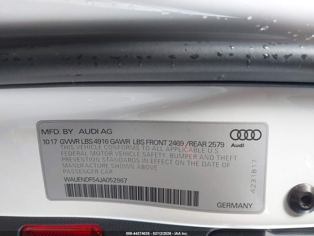 44374035 :رقم المزاد ، WAUENDF54JA052967 vin ، 2018 Audi A5 2.0t Premium مزاد بيع