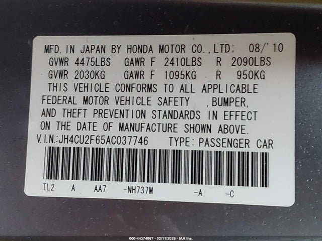 Aukcja sprzedaży 2010 Acura Tsx 2.4, vin: JH4CU2F65AC037746, numer aukcji: 44374067
