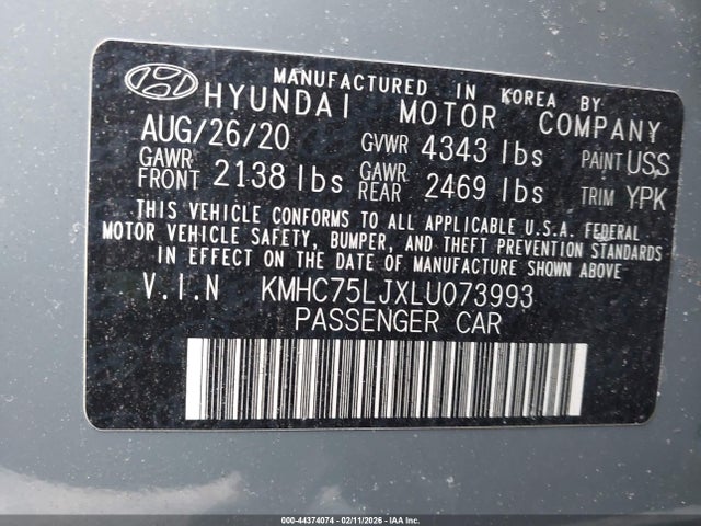 KMHC75LJXLU073993 Hyundai Ioniq Electric Se