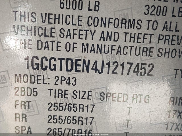 Aukcja sprzedaży 2018 Chevrolet Colorado Z71, vin: 1GCGTDEN4J1217452, numer aukcji: 44374084